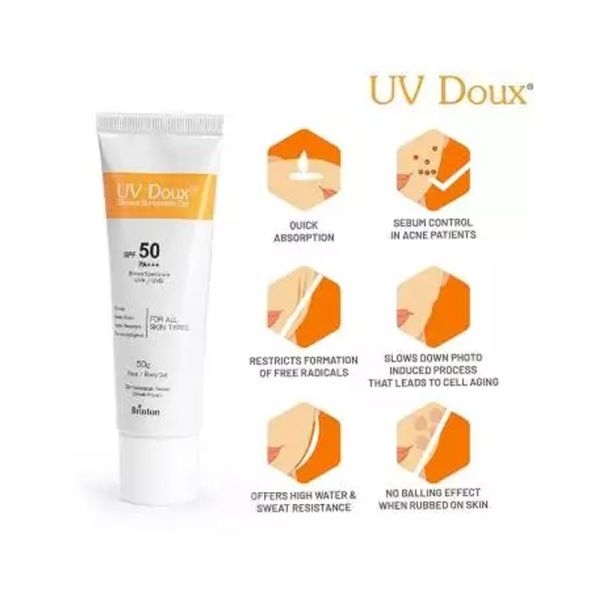 UV Doux Silicone Sunscreen Gel SPF 50 pa+++ UVA/UVB With Broad Spectrum, Water Resistant 100 g - Image 4