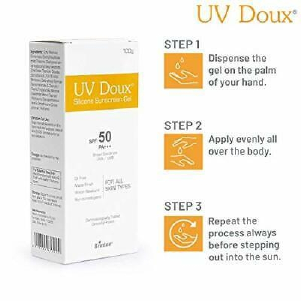 UV Doux Silicone Sunscreen Gel SPF 50 pa+++ UVA/UVB With Broad Spectrum, Water Resistant 100 g - Image 5