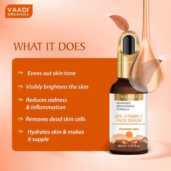 VAADI 20% Vitamin C Face Serum With Advanced Brightening Formula (30 ml) - Image 3