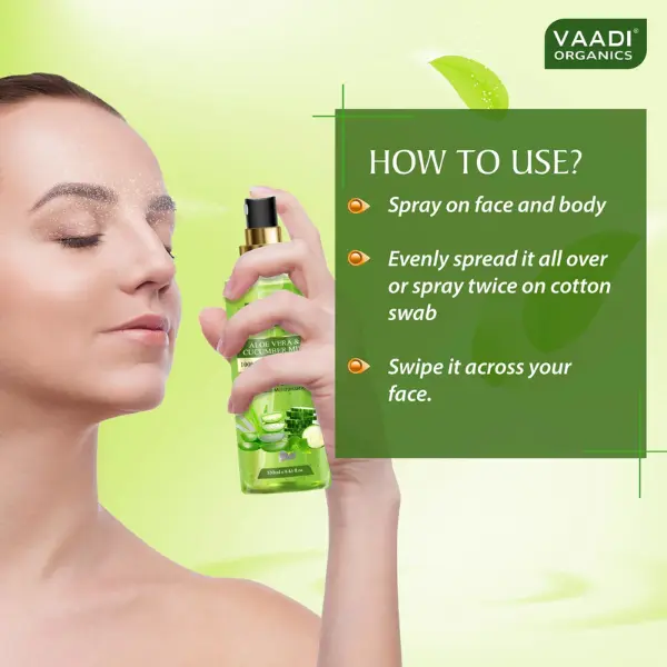 VAADI Aloe Vera & Cucumber Mist 100% Natural Skin Toner (250 ml) - Image 3