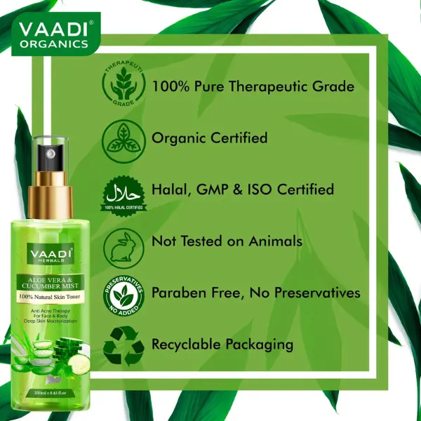 VAADI Aloe Vera & Cucumber Mist 100% Natural Skin Toner (250 ml) - Image 4