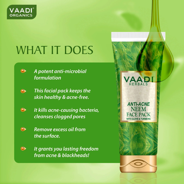 VAADI Anti-Acne Neem Face Pack with Clove & Turmeric (120gm each) (Pack of 2) - Image 2