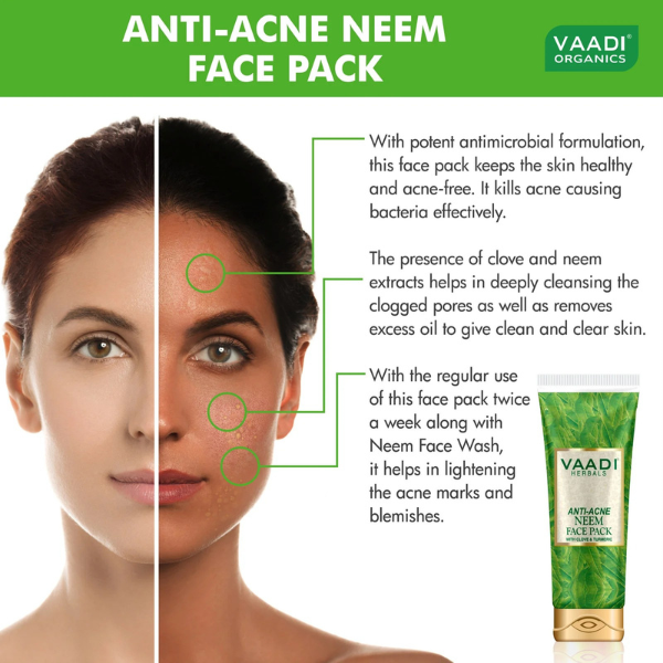 VAADI Anti-Acne Neem Face Pack with Clove & Turmeric (120gm each) (Pack of 2) - Image 5