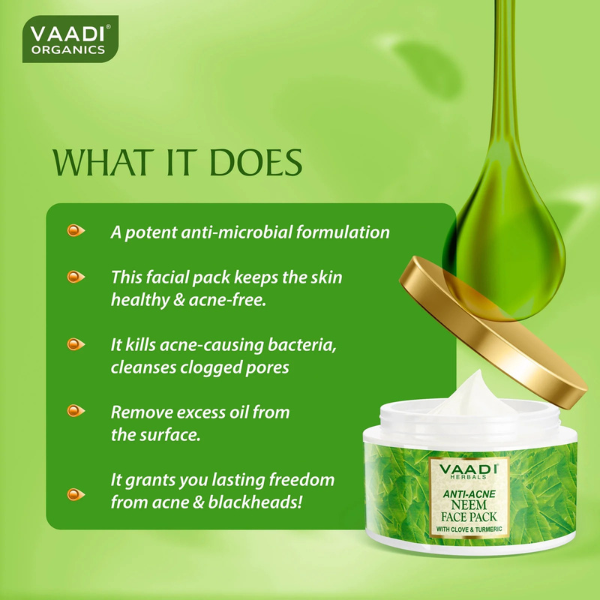 VAADI Anti Acne Neem Face Pack With Clove And Turmeric (600 gm) - Image 4