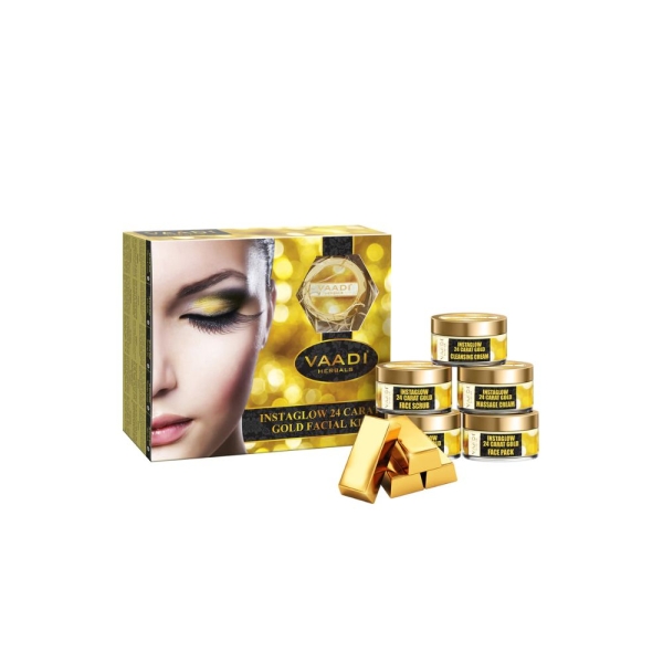 VAADI Gold Facial Kit - 24 Carat Gold Leaves, Marigold & Wheatgerm Oil, Lemon Peel Extract (270gms) - Image 2