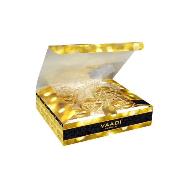 VAADI Gold Facial Kit - 24 Carat Gold Leaves, Marigold & Wheatgerm Oil, Lemon Peel Extract (270gms) - Image 3