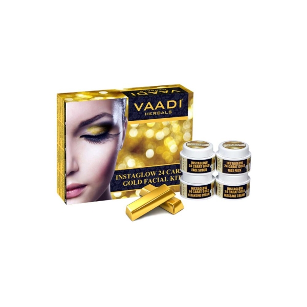 VAADI Gold Facial Kit - 24 Carat Gold Leaves, Marigold & Wheatgerm Oil, Lemon Peel Extract (70gms) - Image 2