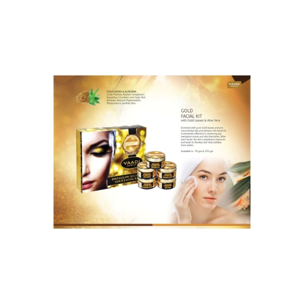 VAADI Gold Facial Kit - 24 Carat Gold Leaves, Marigold & Wheatgerm Oil, Lemon Peel Extract (70gms) - Image 4