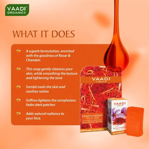 VAADI Kesar Chandan Facial Bar with Extract Orange Peel (25 gm) - Image 4