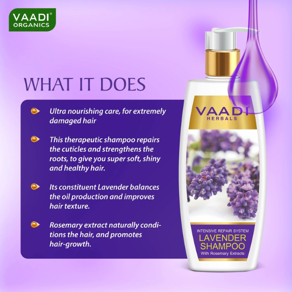 VAADI Lavender Shampoo with Rosemary Extract-Intensive Repair System (Pack of 2)[350 ml each] - Image 2