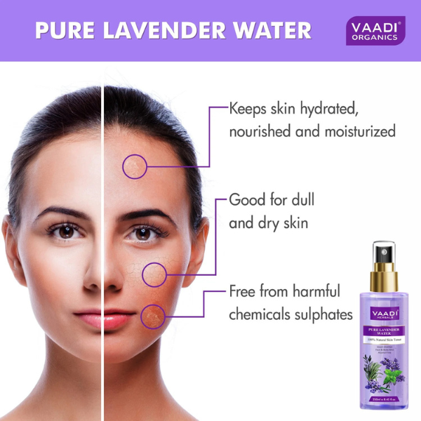 VAADI Lavender Water 100% Natural & Pure Skin Toner (250 ml) - Image 3