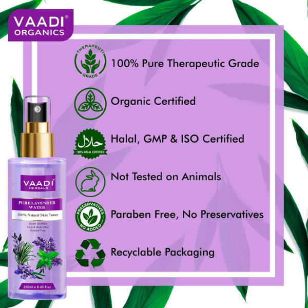 VAADI Lavender Water 100% Natural & Pure Skin Toner (250 ml) - Image 4