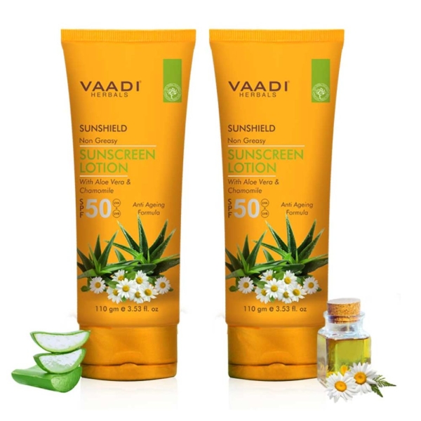 VAADI  Sunscreen Lotion SPF-50 with Aloe Vera & Chamomile (Pack of 2)