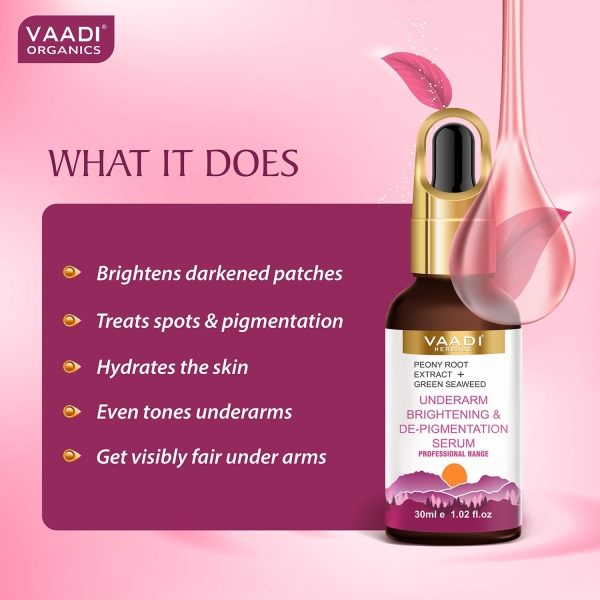 VAADI Underarm Brightening & De-Pigmentation Serum With Peony Root Extract & Green Seaweed (30 ml) - Image 6