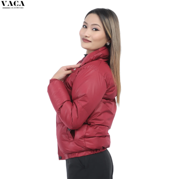 VACA Maroon Lightweight Silicone Puffer Jacket for Women - Image 4