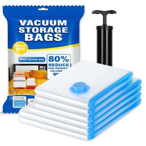 Vacuum Bag For Clothes With Pump - 8 Pieces | Smart Space Saver Vacuum Bags For Travel | Pack Of 8 Compression Storage Bags For Clothes