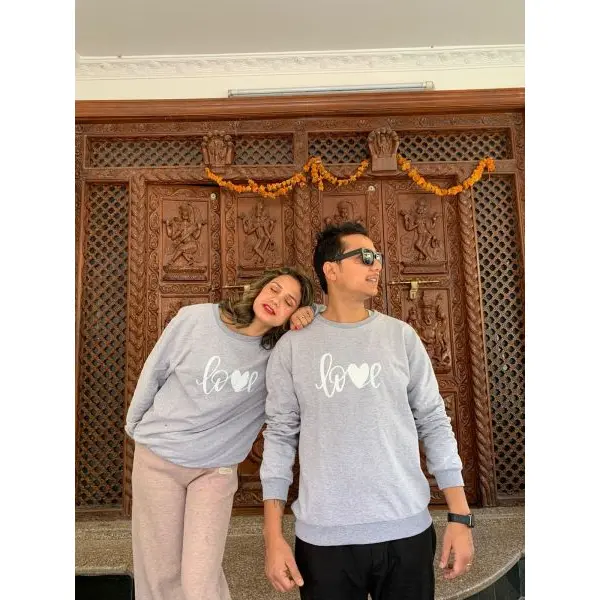 Valentines Day Special Couple's Summer Printed Round Neck Loose Cotton Sweatshirt. - Image 2