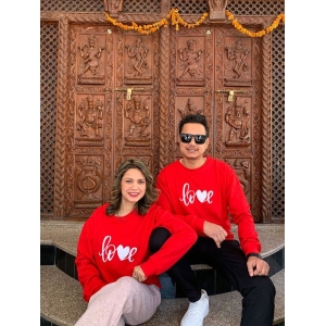 Valentines Day Special Couple's Summer Printed Round Neck Loose Cotton Sweatshirt.