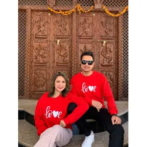 Valentines Day Special Couple's Summer Printed Round Neck Loose Cotton Sweatshirt.