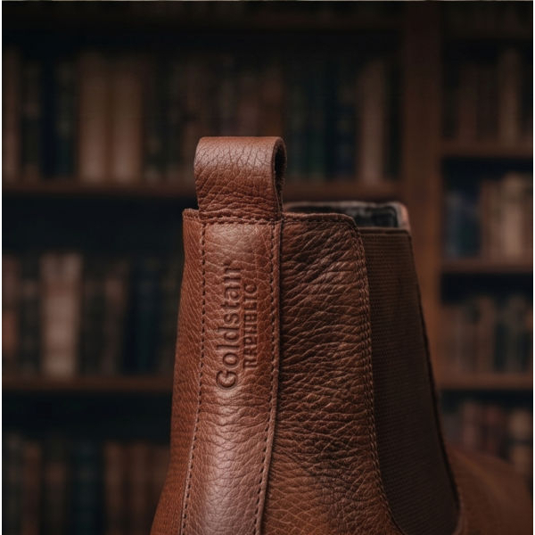 VE-2002 Men’s Brown Textured Leather Chelsea Boots – Slip-On Ankle Boots with Lug Rubber Sole - Image 3