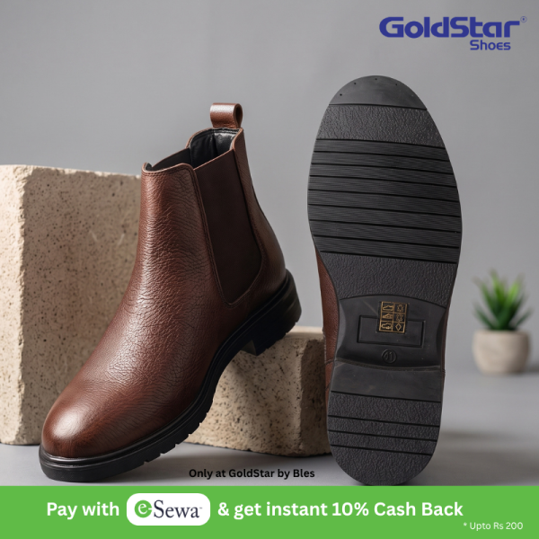 VE-2002 Men’s Brown Textured Leather Chelsea Boots – Slip-On Ankle Boots with Lug Rubber Sole