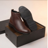 VE-2004 Men's Genuine Brown Leather Chelsea Boots with Side Zipper | Formal & Casual Ankle Boots