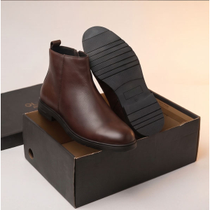 VE-2004 Men's Genuine Brown Leather Chelsea Boots with Side Zipper | Formal & Casual Ankle Boots