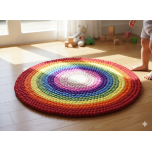 Vibrant Multicolor 3 Ft x 3 Ft Round Hand felted Ball Carpet for Home & Office Décor