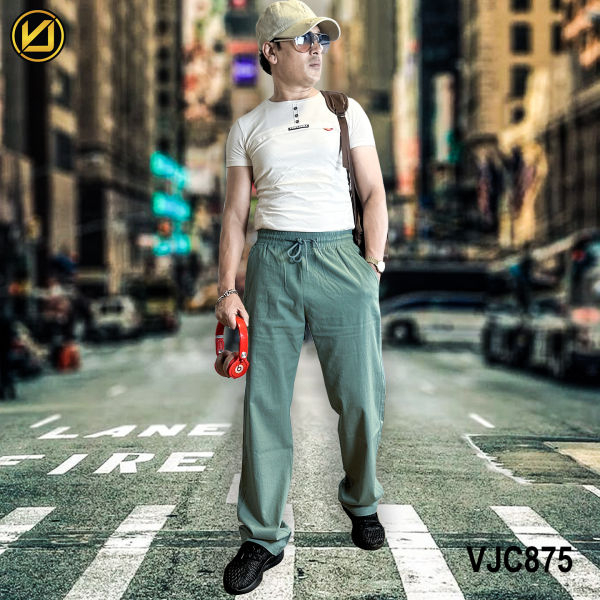 VIRJEANS (VJC875) Stretchable Linen Summer Trouser For Men- Blue - Image 4