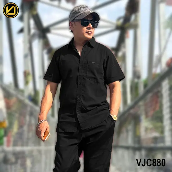 VIRJEANS (VJC880) Summer Linen Half Shirt For Men- Black - Image 4