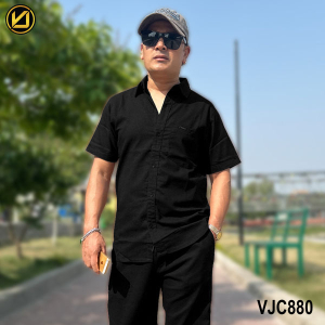 VIRJEANS (VJC880) Summer Linen Half Shirt For Men- Black