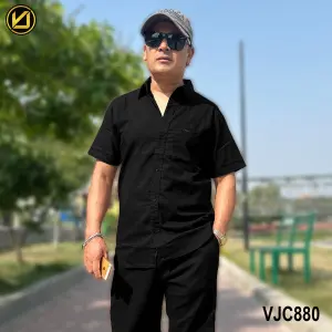 VIRJEANS (VJC880) Summer Linen Half Shirt For Men- Black