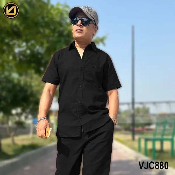VIRJEANS (VJC880) Summer Linen Half Shirt For Men- Black - Image 5