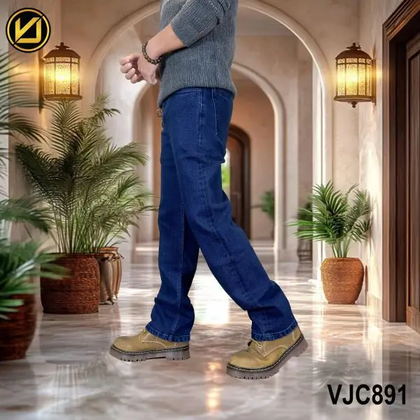 VIRJEANS (VJC891) Stretchable Straight Fit Denim Jeans Pant For Men- Plain Dark Blue - Image 3