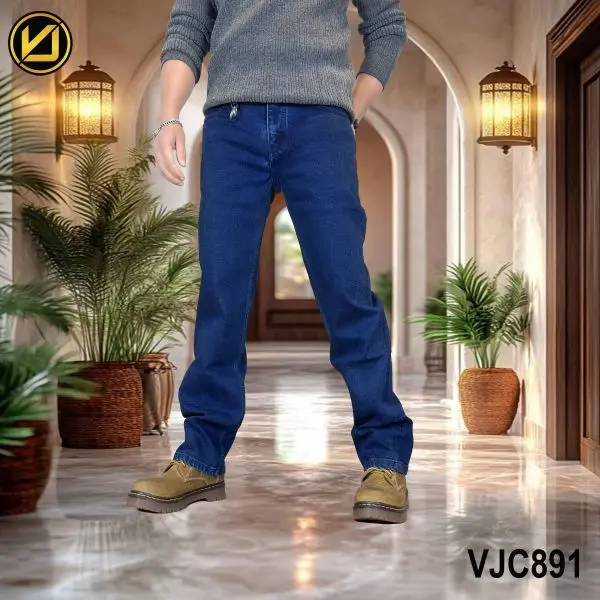 VIRJEANS (VJC891) Stretchable Straight Fit Denim Jeans Pant For Men- Plain Dark Blue - Image 4