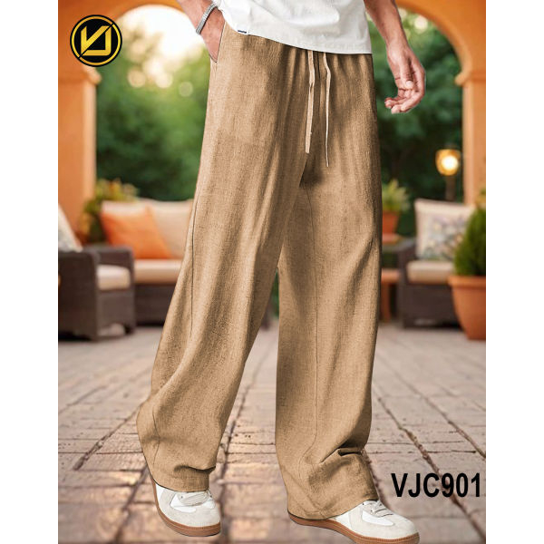 VIRJEANS (VJC901) Summer Linen Baggy Trouser For Men- Khaki - Image 4