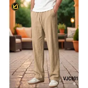VIRJEANS (VJC901) Summer Linen Baggy Trouser For Men- Khaki