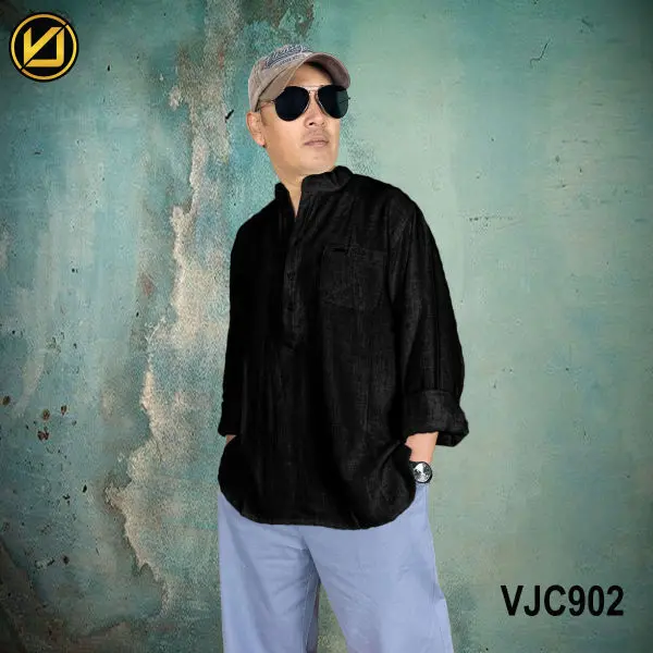 VIRJEANS (VJC902) Summer Linen Full Sleeve Shirt For Men- Black