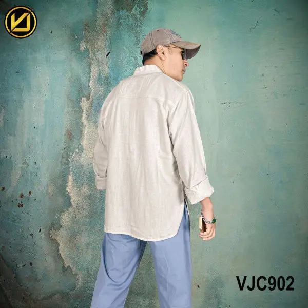 VIRJEANS (VJC902) Summer Linen Full Sleeve Shirt For Men- Grey - Image 3