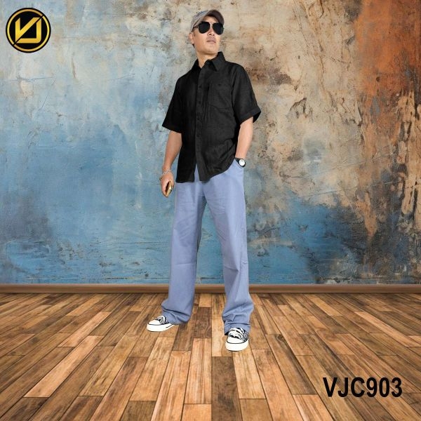 VIRJEANS (VJC903) Summer Linen Half Shirt For Men- Black - Image 4
