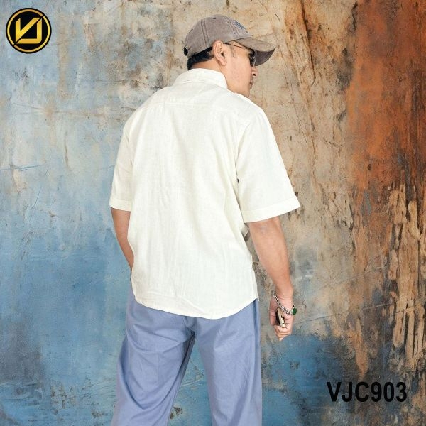 VIRJEANS (VJC903) Summer Linen Half Shirt For Men- Off White - Image 3