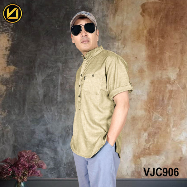 VIRJEANS (VJC906) Summer Half Sleeve Shirt For Men- Khaki - Image 2