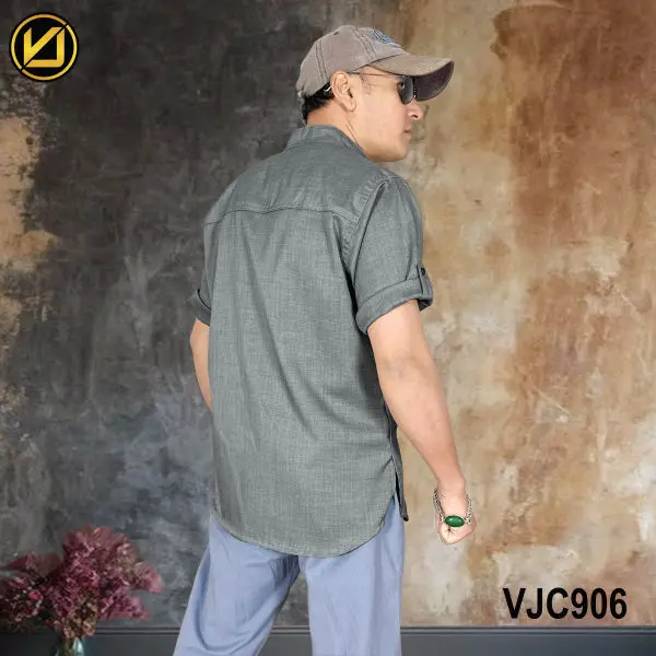 VIRJEANS (VJC906) Summer Half Sleeve Shirt For Men- Light Grey - Image 3
