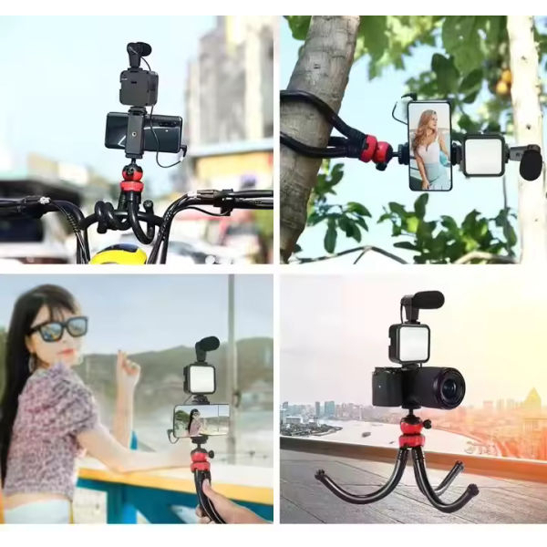 Vlogging Kit 04LM LED Light Mobile Vlog Phone Video Selfie Stand Gorilla Tripod Recording Microphone Fill Light Gorilla Tripod Bluetooth Remote Control - Image 2