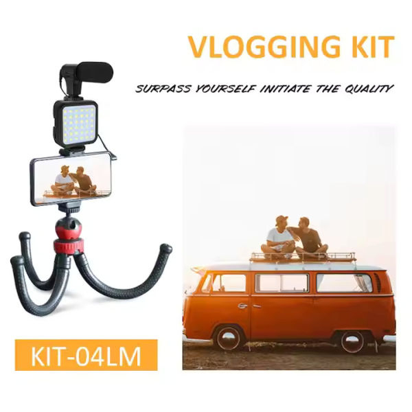 Vlogging Kit 04LM LED Light Mobile Vlog Phone Video Selfie Stand Gorilla Tripod Recording Microphone Fill Light Gorilla Tripod Bluetooth Remote Control - Image 4