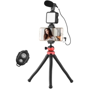 Vlogging Kit 04LM LED Light Mobile Vlog Phone Video Selfie Stand Gorilla Tripod Recording Microphone Fill Light Gorilla Tripod Bluetooth Remote Control