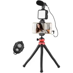 Vlogging Kit 04LM LED Light Mobile Vlog Phone Video Selfie Stand Gorilla Tripod Recording Microphone Fill Light Gorilla Tripod Bluetooth Remote Control