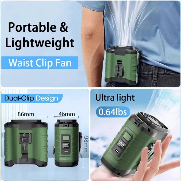 Waist Clip Fan FS-30 | Portable Rechargeable Mini Fan with Dual Clip - Image 2