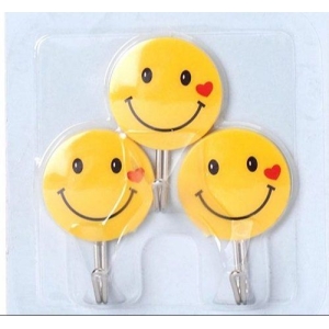 Wall Hook / Holder Smiley Face Strong Sticker Gadget 3 Pcs