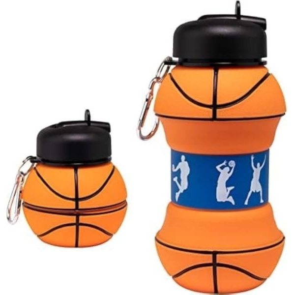 Water Bottle/ Collapsible Silicone Basketball Designed 550ml Sport Water Bottle with Keyring - Image 4